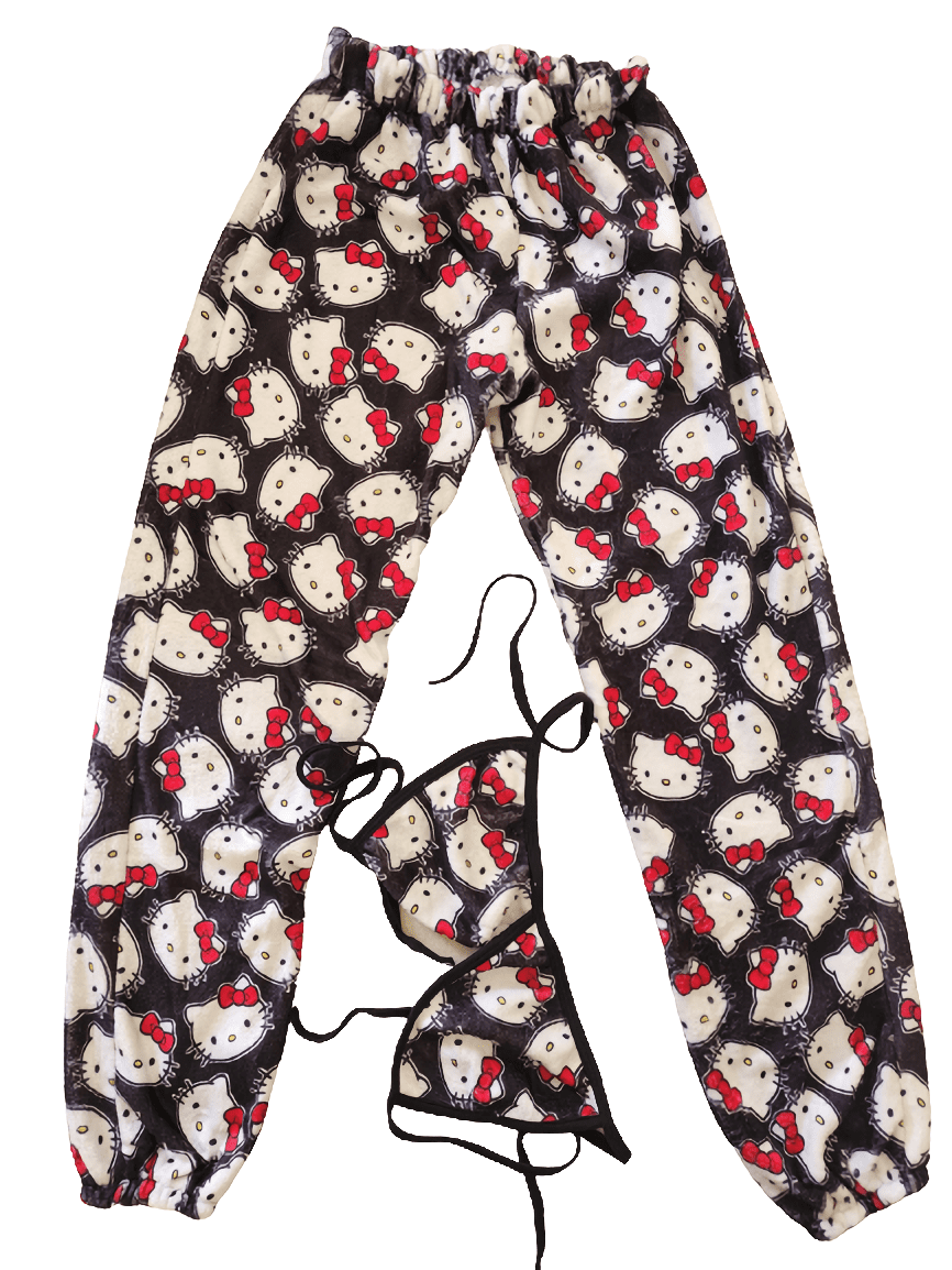 Pijama Conjunto de Pantalon con Brasier Peluche Unitalla (CH/M) Modelo:  Kitty Negra - Cute Shop