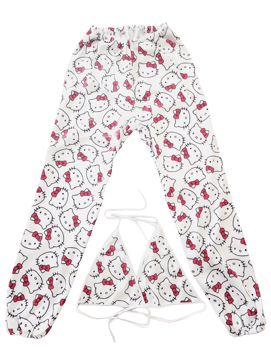 Pijama Conjunto de Pantalon con Brasier Peluche Unitalla (CH/M) Modelo:  Kitty Blanca - Cute Shop