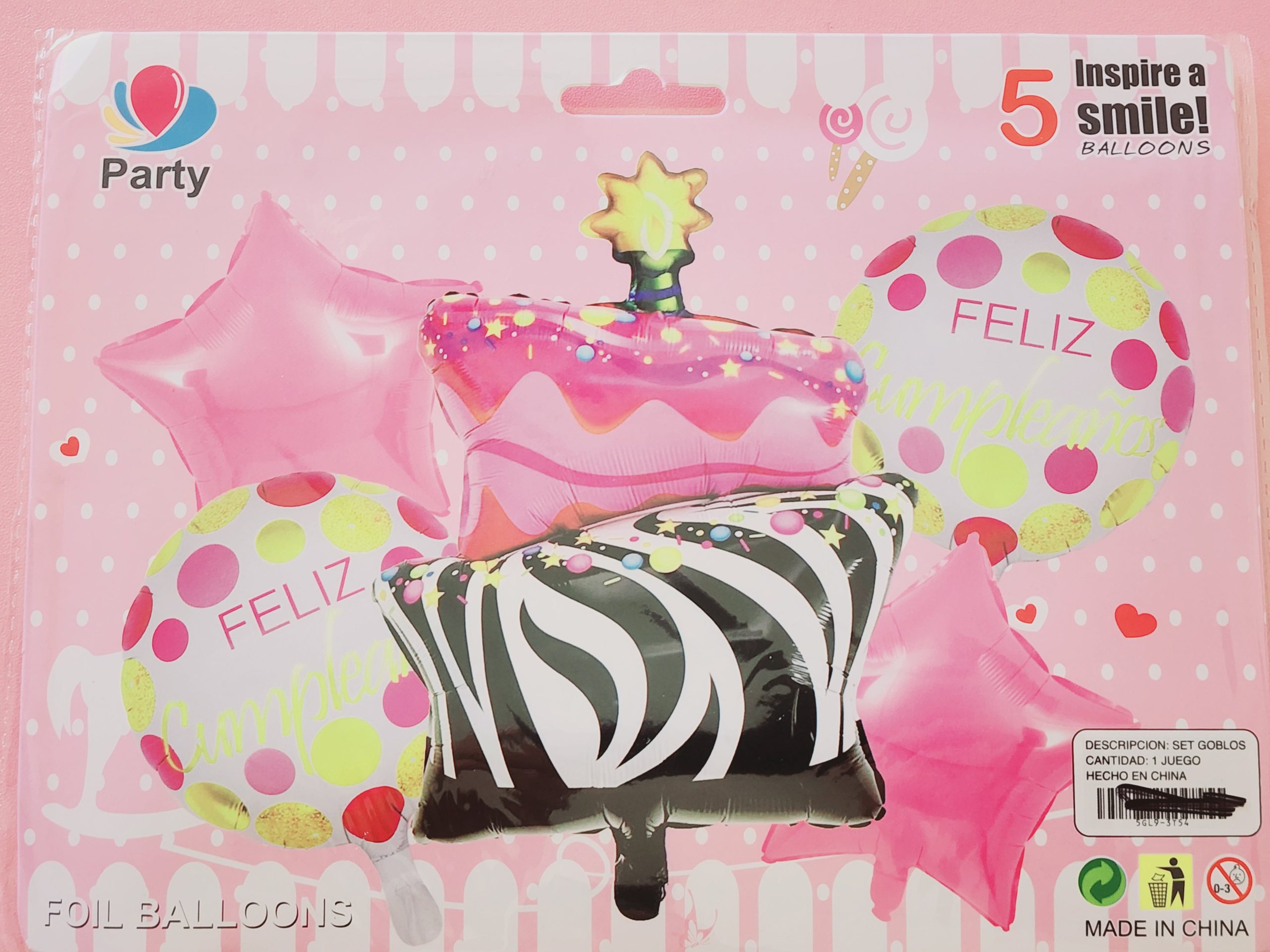 Pack de 5 Globos Pastel Zebra Feliz Cumpleaños - Cute Shop