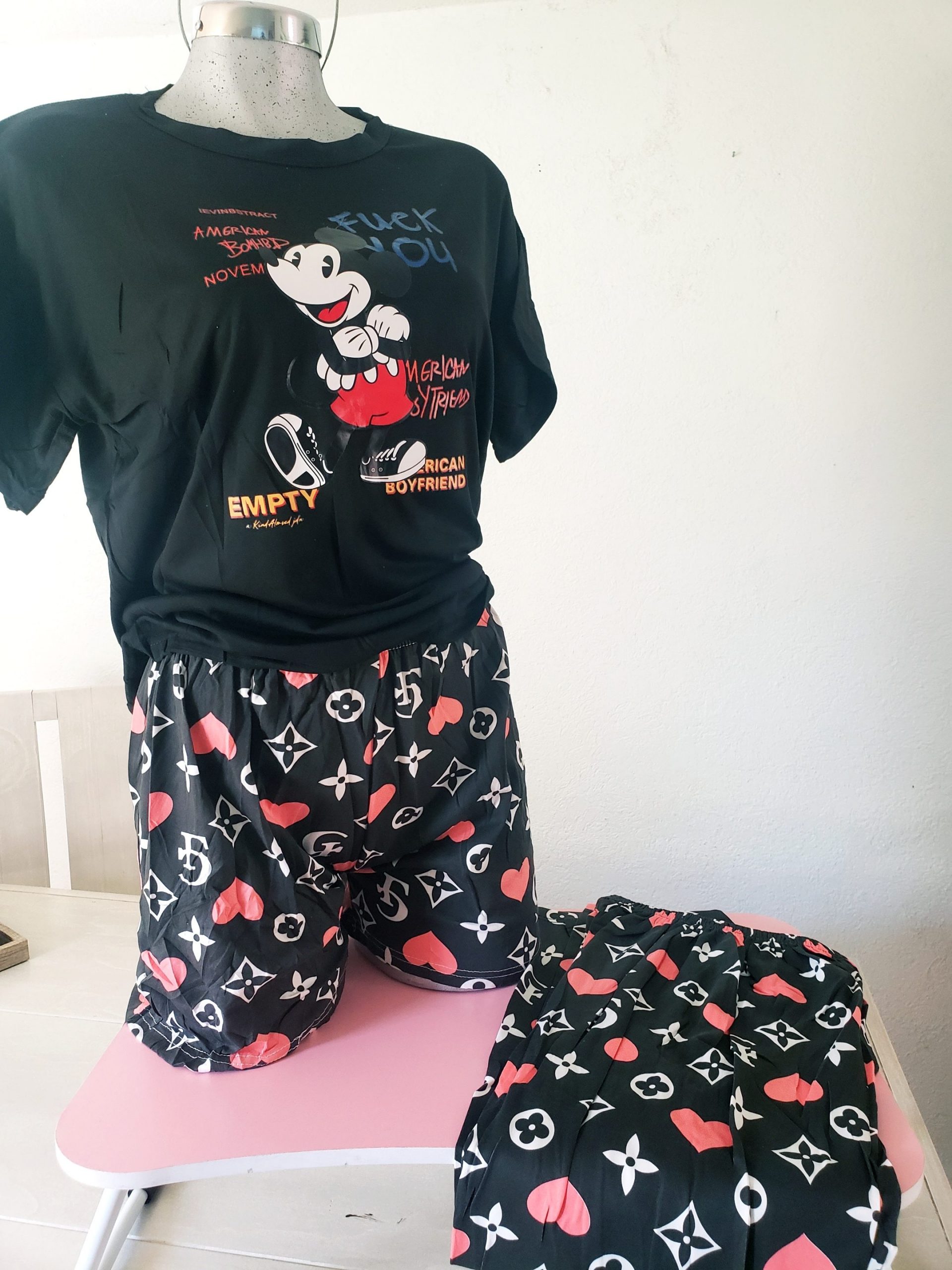 Pijama Conjunto 3 pzas para Dama Mickey Negra con Blusa Manga Corta Kawaii - Shop