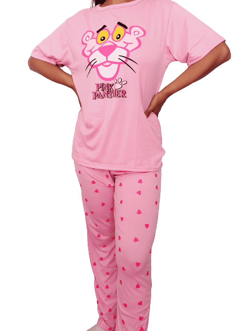 Pijama de Dama Blusa de Manga Corta y Pantalon Modelo Pantera Rosa Extra Grande Cute Shop