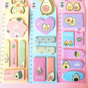 Planilla de Notas Adhesivas con Regla Kawaii de Aguacate (se manda color al azar)
