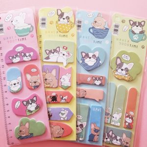 Planilla de Notas Adhesivas con Regla Kawaii de Perritos (se manda color al azar)