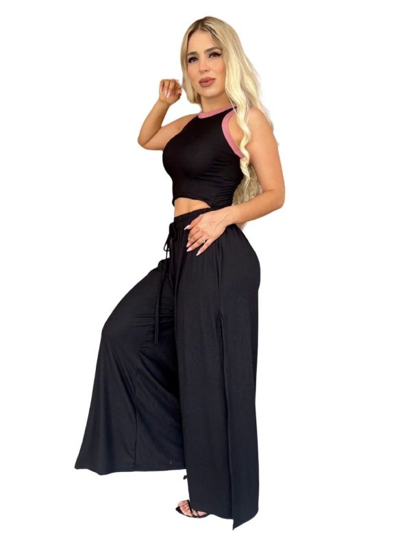 Pantalon Holgado Con Doble Abertura Y Blusa conjunto de 2 piezas color  Negro con Rosa - Cute Shop