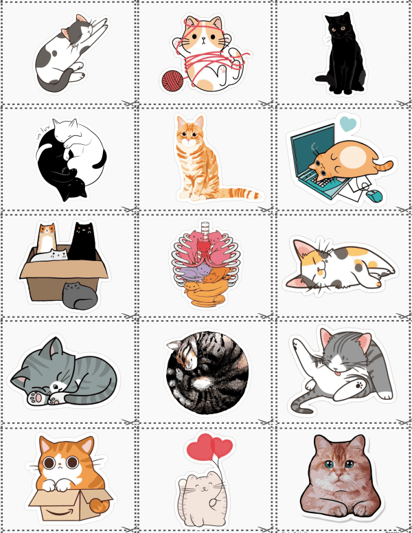 Sticker Calcomanias Gatos Mininos Estampas Decorativas Tamaño Carta