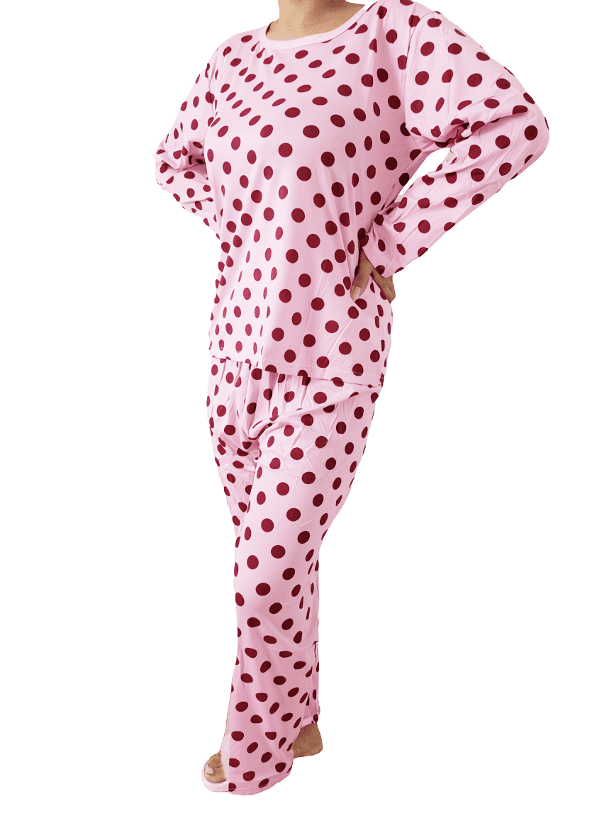 Pijama Dama Blusa Manga Larga Y Pantalon Bolitas Rosa