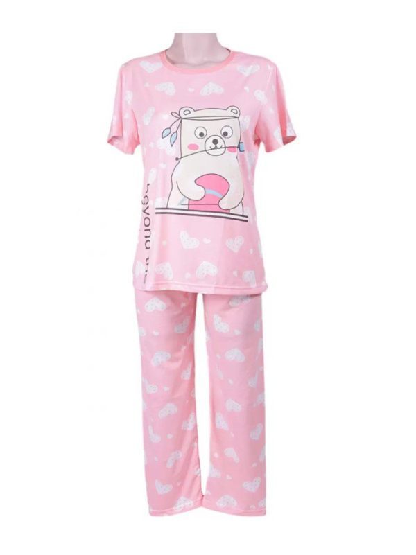Pijama Dama Oso Kawaii Rosa Manga Corta Y Pantalon Suave - Cute Shop