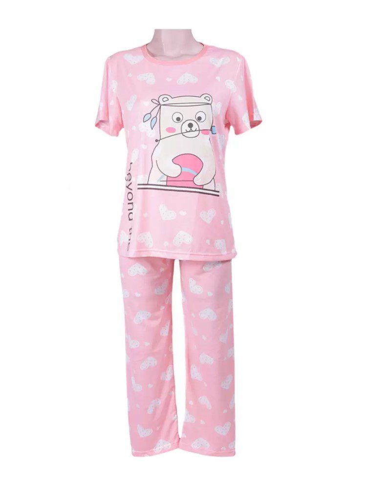 Pijama Dama Oso Kawaii Rosa Blusa Manga Corta Y Pantalon Suave - Cute Shop