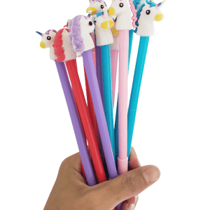 PLUMA KAWAII CABEZA DE UNICORNIO CON COPETE PUNTO FINO GEL