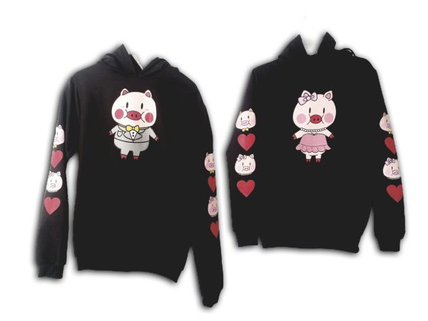 Sudaderas para Parejas Puerquitos Cerditos con Capucha, cangurera y Detalles en los Brazos Unitalla color negras - Cute Shop Sudaderas para Parejas Puerquitos Cerditos con Capucha, cangurera y Detalles en los Brazos Unitalla color negras - Cute Shop