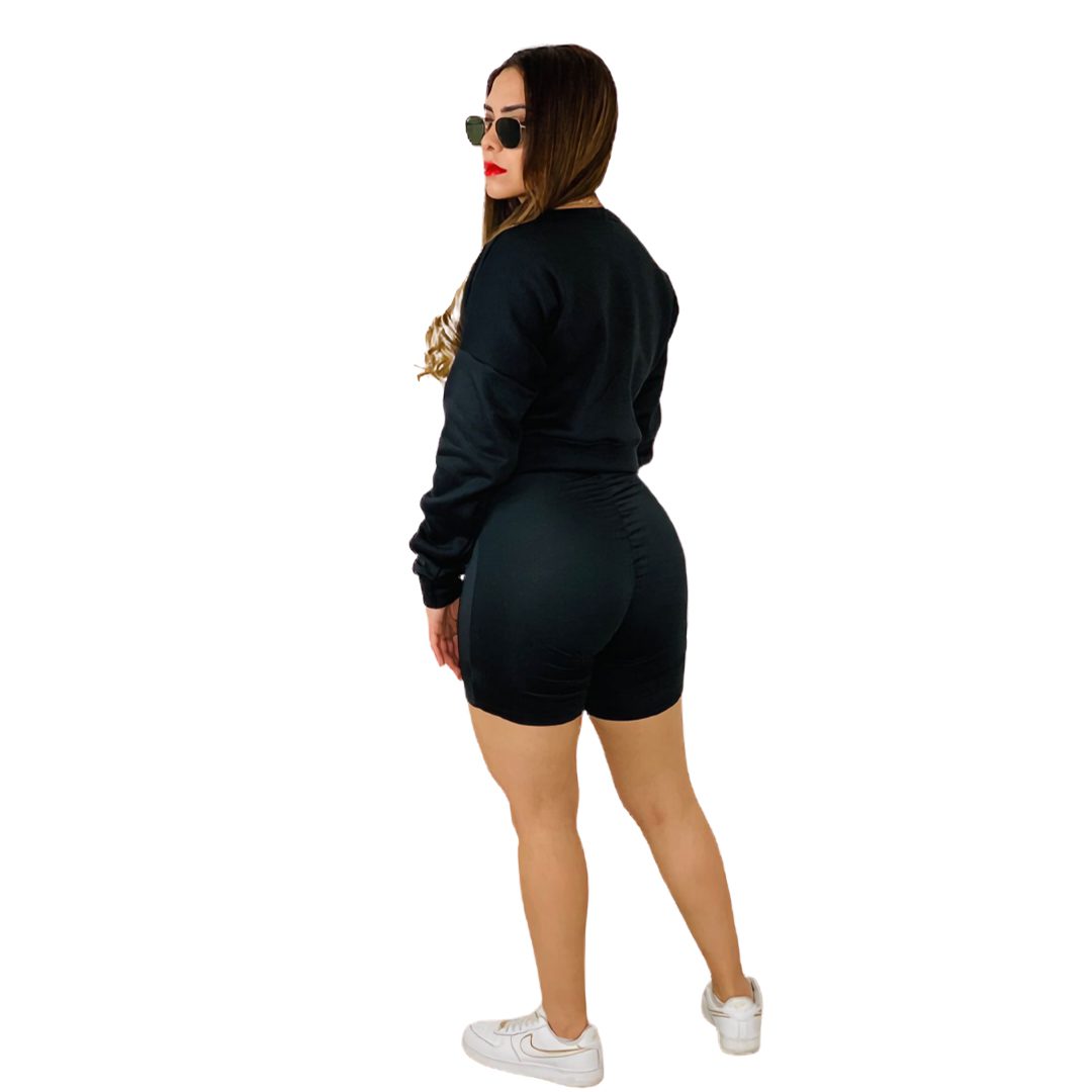 Sudadera Negra Corta Nudo Afelpada Gruesa Unitalla Cute Shop