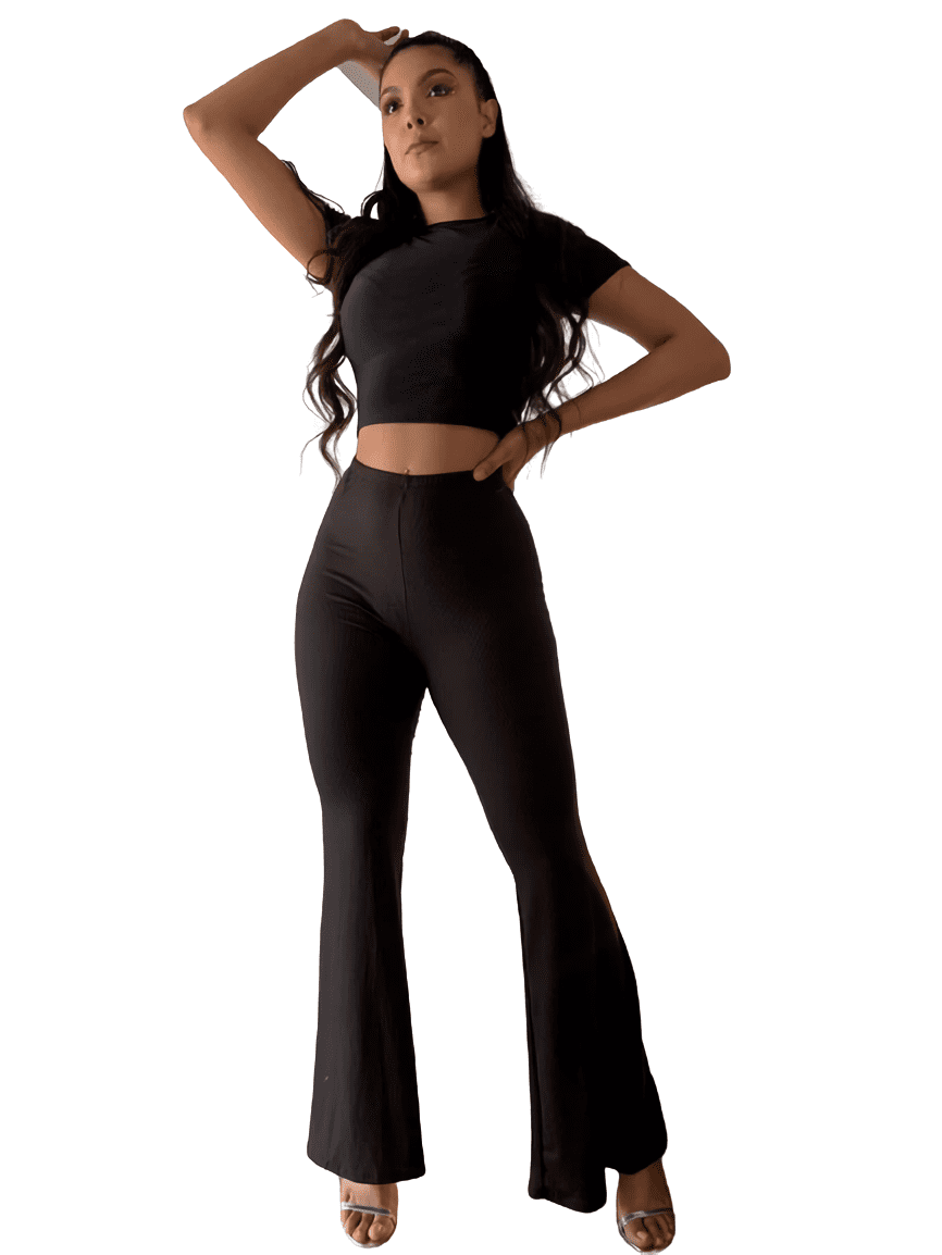 Pantalon negro acampanado sales