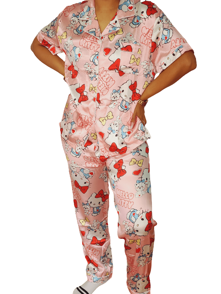Pijama Dama de Pantalon con Blusa Manga Corta Satin Kitty