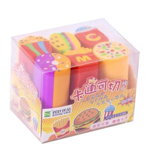 Pack de 6 Borradores de Comida Rapida FastFood Largos Kawaii
