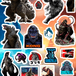Planilla con 20 Stickers Cortados con Laser Godzilla