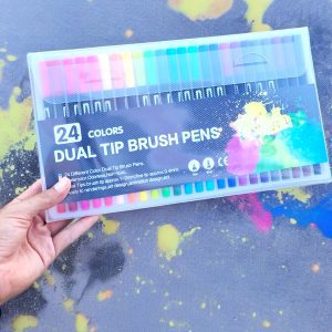 Blister con 24 Plumones de doble Punta Pincel y Rotulador Fino