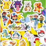 Planilla con 23 Stickers Cortados con Laser Pokemon