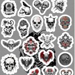 Planilla con 29 Stickers Cortados con Laser Calaveras