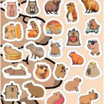 Planilla con 33 Stickers Cortados con Laser Capybara