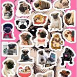 Planilla con 28 Stickers Cortados con Laser Perritos Pugs