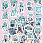Planilla con 28 Stickers Cortados con Laser Hatsune Miku