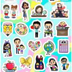 Planilla con 28 Stickers Cortados con Laser Teacher Maestro