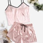 Conjunto de Short y Blusa Sin Manga Pijama Satín Rayas Rosa
