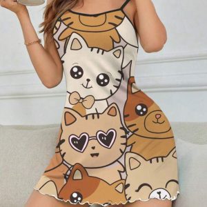 Camisón de Pijama de Satin diseño Gatos
