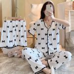 Conjunto de Pijama 3 Piezas Short- Pantalón y Blusa Moños