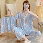 Conjunto de Pijama 3 Piezas Short- Pantalón y Blusa Cina Azul