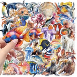 Pack con 50 Stickers Impermeables Transparentes Fauna Marina