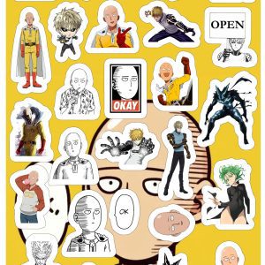 Planilla con 27 Stickers Cortados con Laser One Punch Man