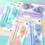 Set de 2 Correctores en Cinta y 2 Plumas Retractiles colores Pastel
