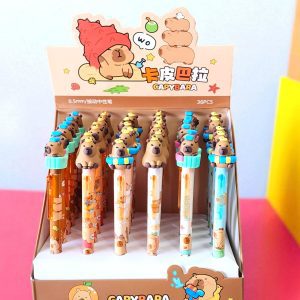 Pluma Kawaii punto Fino Retractil y figurita de Capibara