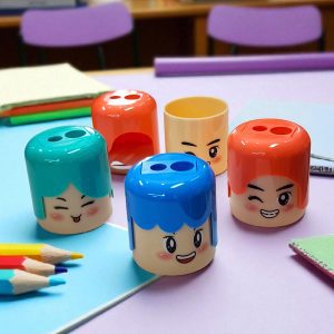 Sacapuntas Doble Orificio para 2 Tamaños Diseño Cabeza Tipo Lego
