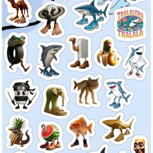 Planilla con 25 Stickers Cortados con Laser Italian Brainrot