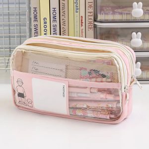 Lapicera Color Beige con Transparente Luho Doble Cierre