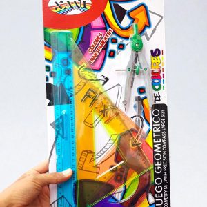 Juego Geometrico Rígido 5 pzas Flexible con Compás Tamaño Grande