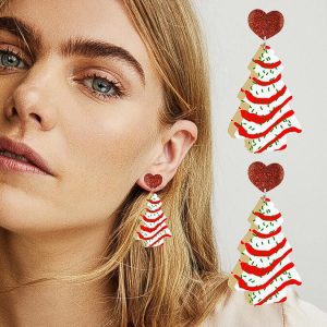 Par de Aretes Árbol de Navidad Blanco con Rojo