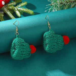 Par de Aretes Colgantes Gorro Tejido Navidad