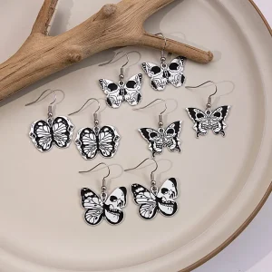 Aretes de Aleación en forma de Mariposa con diseños de Calavera
