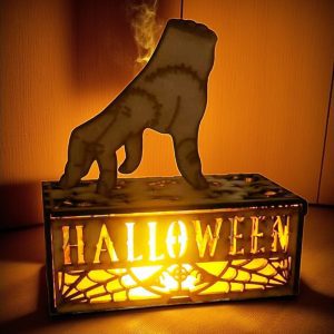 Caja Multiusos de MDF con Vela Diseño Mano Halloween Natural