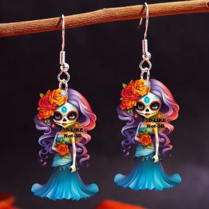 Aretes de Catrina Novia Fantasma de Acrílico
