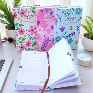 Agenda Diaria 2026 Cosida Planificadora Pasta Dura Flores Tamaño Bolsillo