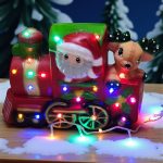 Figura de Cerámica de Locomotora Santa Claus con Reno con Serie de Luces 30 x 20cm