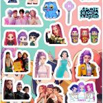 Planilla con 21 Stickers Cortados con Laser Guerreras Kpop V1