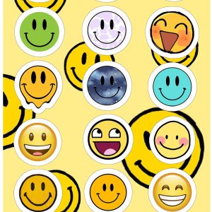 Planilla con 18 Stickers Cortados con Laser Caritas Felices