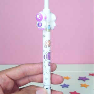 Pluma Retractil con Astronautas Girables Tinta Negra