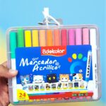 Estuche con 24 Marcadores de Acrilico Punta Pincel Base Agua Adekolor Gatitos