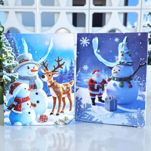 Bolsa de Regalo Mediana Navideña Mono de Nieve y Santa en Tonos Azul